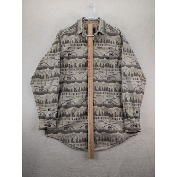 WOOLRICH Fly Fishing Print Button Up Long Sleeve Mens Shirt Size Large - Picture 3 of 13